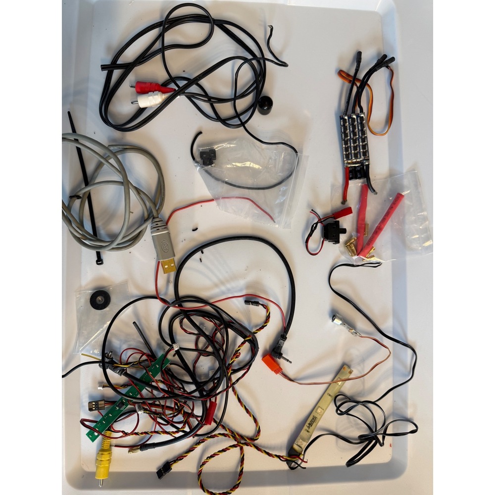Mixed Electronics Parts Lot Geek Squad USB RCA Cables PCB Boards Heat Shrink DIY